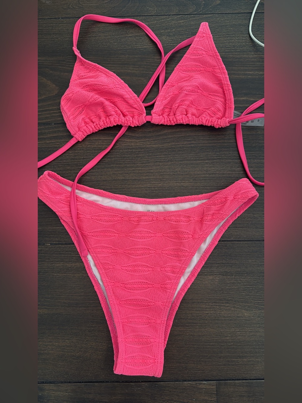 Hot Pink Textured Triangle Bikini - Women Swim Two-Piece